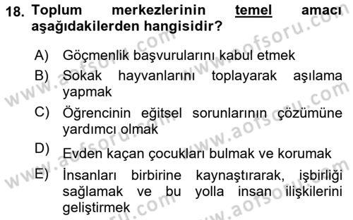 Sosyal Hizmete Giriş Dersi 2024 - 2025 Yılı Yaz Okulu Sınav Soruları 18. Soru