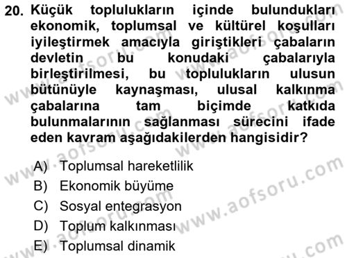 Sosyal Hizmete Giriş Dersi 2024 - 2025 Yılı Yaz Okulu Sınav Soruları 20. Soru