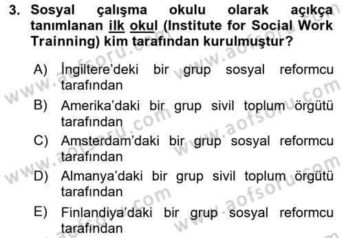 Sosyal Hizmete Giriş Dersi 2024 - 2025 Yılı Yaz Okulu Sınav Soruları 3. Soru