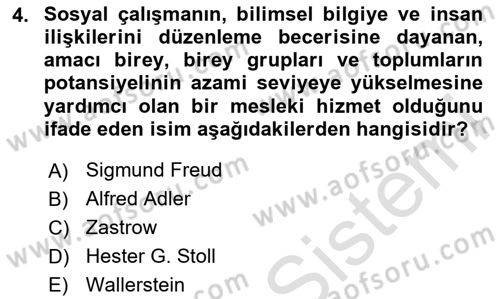 Sosyal Hizmete Giriş Dersi 2024 - 2025 Yılı Yaz Okulu Sınav Soruları 4. Soru
