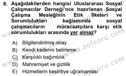 Sosyal Hizmete Giriş Dersi 2024 - 2025 Yılı Yaz Okulu Sınav Soruları 8. Soru