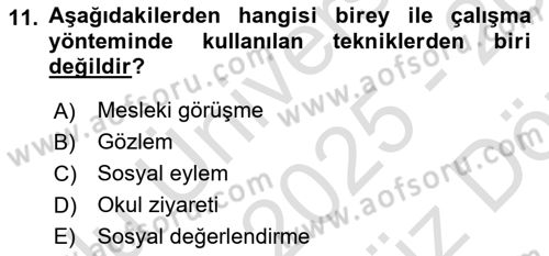 Sosyal Hizmete Giriş Dersi 2025 - 2026 Yılı (Vize) Ara Sınav Soruları 11. Soru