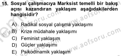 Sosyal Hizmete Giriş Dersi 2025 - 2026 Yılı (Vize) Ara Sınav Soruları 15. Soru