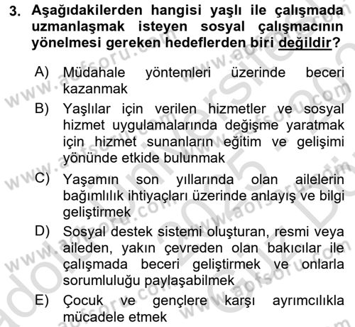 Sosyal Hizmete Giriş Dersi 2025 - 2026 Yılı (Vize) Ara Sınav Soruları 3. Soru