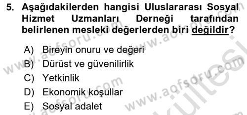 Sosyal Hizmete Giriş Dersi 2025 - 2026 Yılı (Vize) Ara Sınav Soruları 5. Soru
