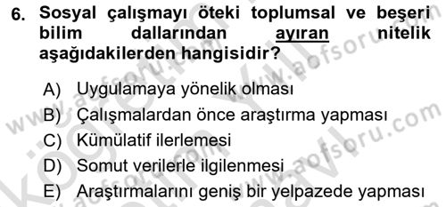 Sosyal Hizmete Giriş Dersi 2025 - 2026 Yılı (Vize) Ara Sınav Soruları 6. Soru