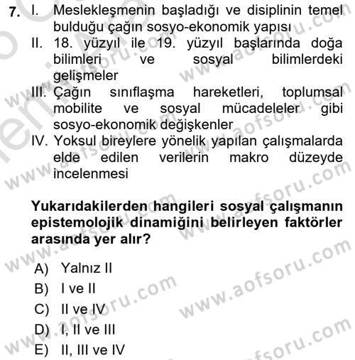 Sosyal Hizmete Giriş Dersi 2025 - 2026 Yılı (Vize) Ara Sınav Soruları 7. Soru