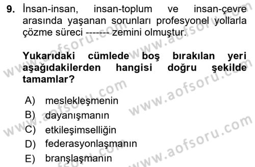 Sosyal Hizmete Giriş Dersi 2025 - 2026 Yılı (Vize) Ara Sınav Soruları 9. Soru