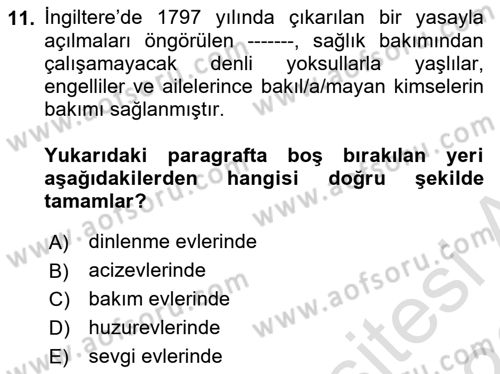 Sosyal Hizmete Giriş Dersi 2025 - 2026 Yılı (Final) Dönem Sonu Sınav Soruları 11. Soru