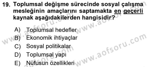 Sosyal Hizmete Giriş Dersi 2025 - 2026 Yılı (Final) Dönem Sonu Sınav Soruları 19. Soru