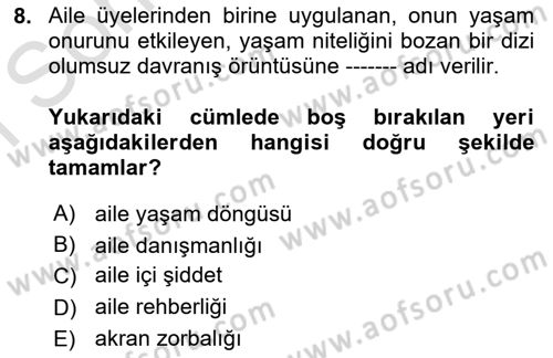 Sosyal Hizmete Giriş Dersi 2025 - 2026 Yılı (Final) Dönem Sonu Sınav Soruları 8. Soru
