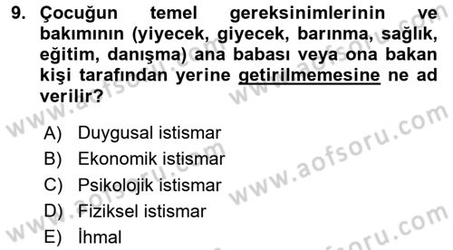 Sosyal Hizmete Giriş Dersi 2025 - 2026 Yılı (Final) Dönem Sonu Sınav Soruları 9. Soru