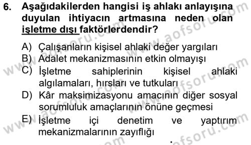İş Etiği Dersi 2012 - 2013 Yılı (Vize) Ara Sınav Soruları 6. Soru
