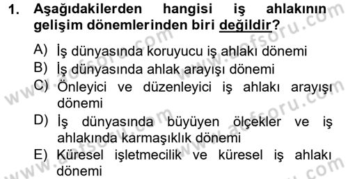 İş Etiği Dersi 2012 - 2013 Yılı (Final) Dönem Sonu Sınav Soruları 1. Soru