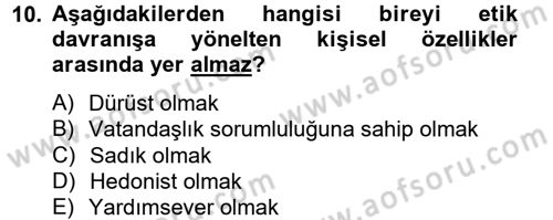 İş Etiği Dersi 2012 - 2013 Yılı (Final) Dönem Sonu Sınav Soruları 10. Soru