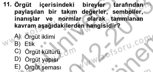 İş Etiği Dersi 2012 - 2013 Yılı (Final) Dönem Sonu Sınav Soruları 11. Soru