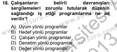 İş Etiği Dersi 2012 - 2013 Yılı (Final) Dönem Sonu Sınav Soruları 18. Soru