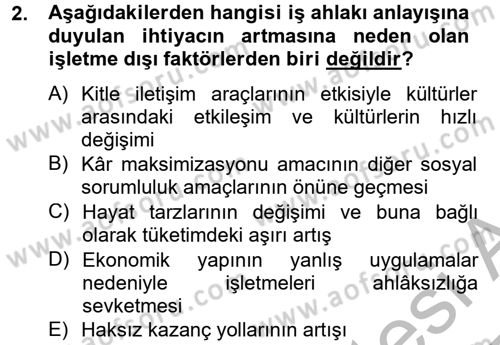 İş Etiği Dersi 2012 - 2013 Yılı (Final) Dönem Sonu Sınav Soruları 2. Soru