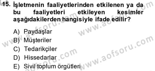 İş Etiği Dersi 2013 - 2014 Yılı (Vize) Ara Sınav Soruları 15. Soru