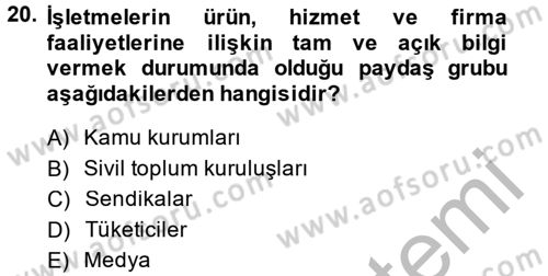 İş Etiği Dersi 2013 - 2014 Yılı (Vize) Ara Sınav Soruları 20. Soru