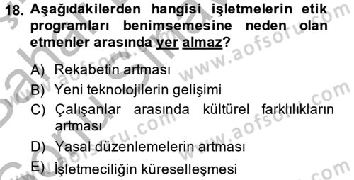 İş Etiği Dersi 2013 - 2014 Yılı (Final) Dönem Sonu Sınav Soruları 18. Soru