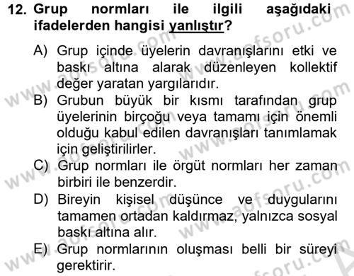 İş Etiği Dersi 2013 - 2014 Yılı Tek Ders Sınav Soruları 12. Soru