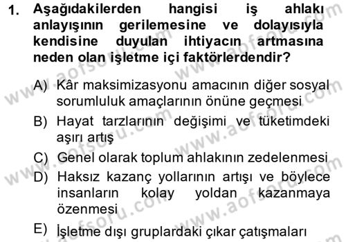 İş Etiği Dersi 2014 - 2015 Yılı (Vize) Ara Sınav Soruları 1. Soru