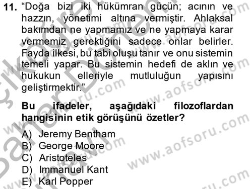 İş Etiği Dersi 2014 - 2015 Yılı (Vize) Ara Sınav Soruları 11. Soru