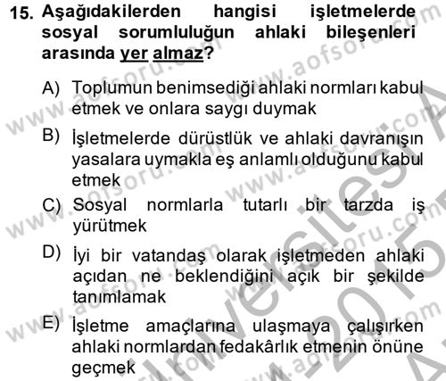 İş Etiği Dersi 2014 - 2015 Yılı (Vize) Ara Sınav Soruları 15. Soru