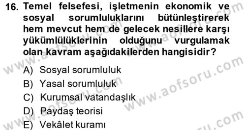 İş Etiği Dersi 2014 - 2015 Yılı (Vize) Ara Sınav Soruları 16. Soru