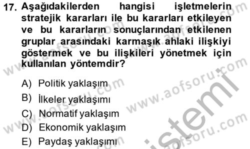 İş Etiği Dersi 2014 - 2015 Yılı (Vize) Ara Sınav Soruları 17. Soru