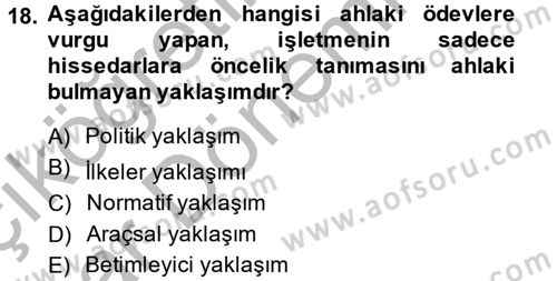 İş Etiği Dersi 2014 - 2015 Yılı (Vize) Ara Sınav Soruları 18. Soru