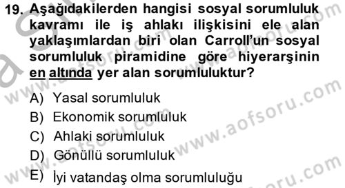 İş Etiği Dersi 2014 - 2015 Yılı (Vize) Ara Sınav Soruları 19. Soru