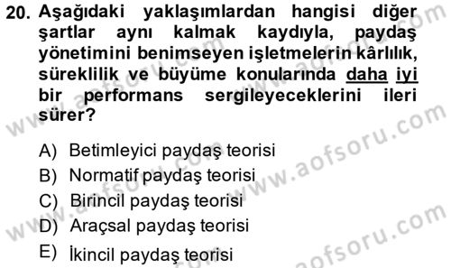 İş Etiği Dersi 2014 - 2015 Yılı (Vize) Ara Sınav Soruları 20. Soru