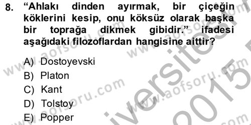 İş Etiği Dersi 2014 - 2015 Yılı (Vize) Ara Sınav Soruları 8. Soru