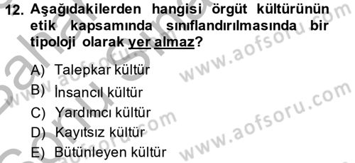 İş Etiği Dersi 2014 - 2015 Yılı (Final) Dönem Sonu Sınav Soruları 12. Soru