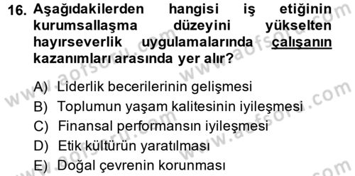 İş Etiği Dersi 2014 - 2015 Yılı (Final) Dönem Sonu Sınav Soruları 16. Soru