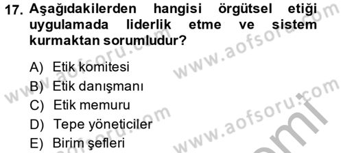 İş Etiği Dersi 2014 - 2015 Yılı (Final) Dönem Sonu Sınav Soruları 17. Soru