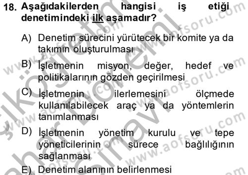 İş Etiği Dersi 2014 - 2015 Yılı (Final) Dönem Sonu Sınav Soruları 18. Soru