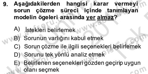 İş Etiği Dersi 2014 - 2015 Yılı Tek Ders Sınav Soruları 9. Soru