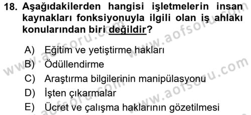 İş Etiği Dersi 2015 - 2016 Yılı (Vize) Ara Sınav Soruları 18. Soru
