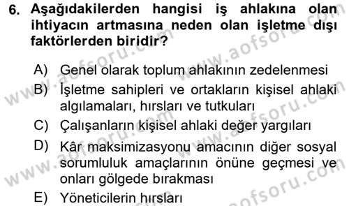İş Etiği Dersi 2015 - 2016 Yılı (Vize) Ara Sınav Soruları 6. Soru