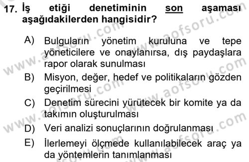 İş Etiği Dersi 2015 - 2016 Yılı (Final) Dönem Sonu Sınav Soruları 17. Soru