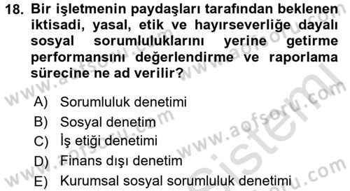 İş Etiği Dersi 2015 - 2016 Yılı (Final) Dönem Sonu Sınav Soruları 18. Soru
