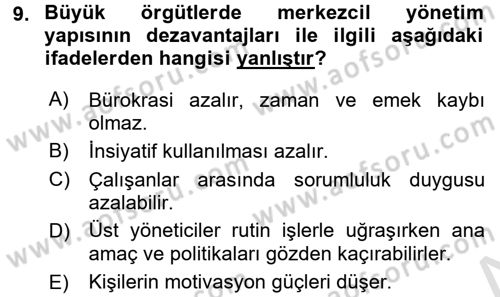 İş Etiği Dersi 2015 - 2016 Yılı (Final) Dönem Sonu Sınavı 9. Soru