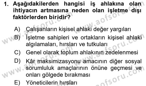 İş Etiği Dersi 2015 - 2016 Yılı Tek Ders Sınav Soruları 1. Soru