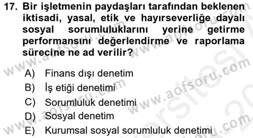 İş Etiği Dersi 2015 - 2016 Yılı Tek Ders Sınav Soruları 17. Soru