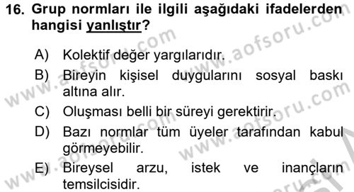 İş Etiği Dersi 2016 - 2017 Yılı 3 Ders Sınav Soruları 16. Soru