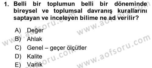 İş Etiği Dersi 2016 - 2017 Yılı (Vize) Ara Sınav Soruları 1. Soru