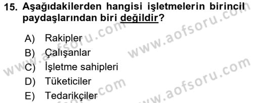 İş Etiği Dersi 2016 - 2017 Yılı (Vize) Ara Sınav Soruları 15. Soru